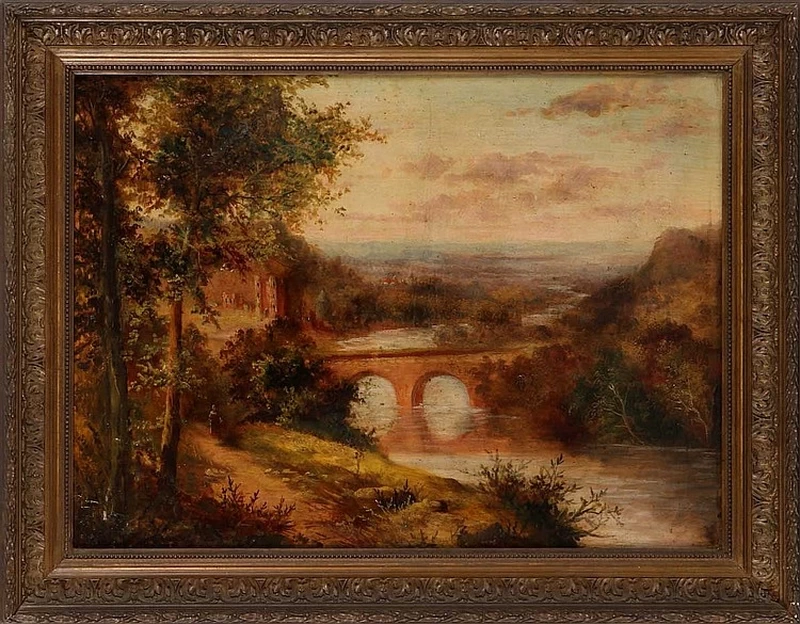 Paesaggio fluviale con ponte - attribuito